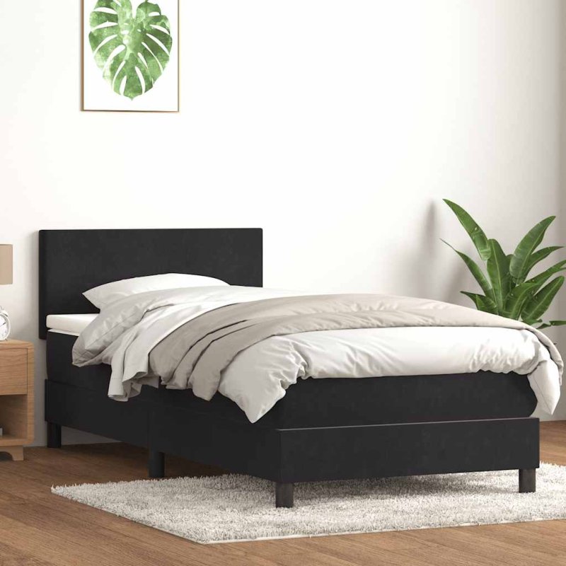 Cama box spring con colchón cuero sintético negro 90x210 cm VX-3316001