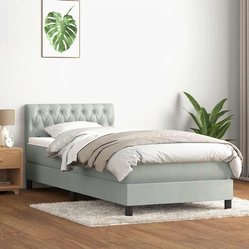 Cama box spring con colchón terciopelo gris claro 100x220 cm VX-3316533
