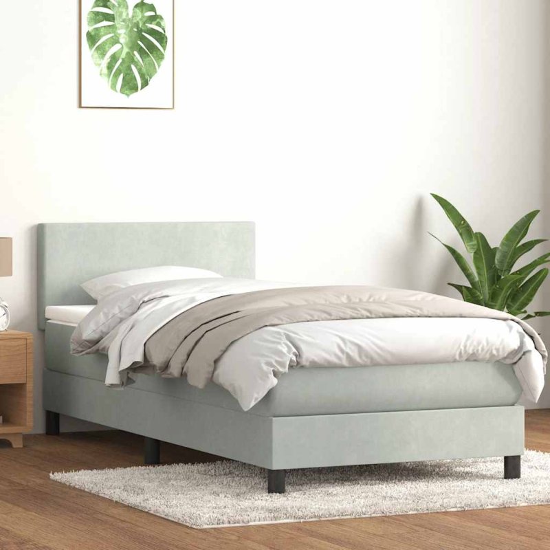 Cama box spring con colchón terciopelo gris claro 80x210 cm VX-3315993