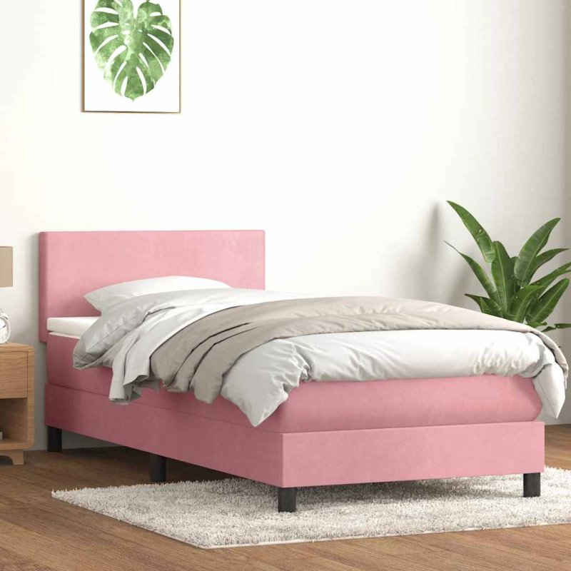 Cama box spring con colchón terciopelo rosa 80x210 cm VX-3315998